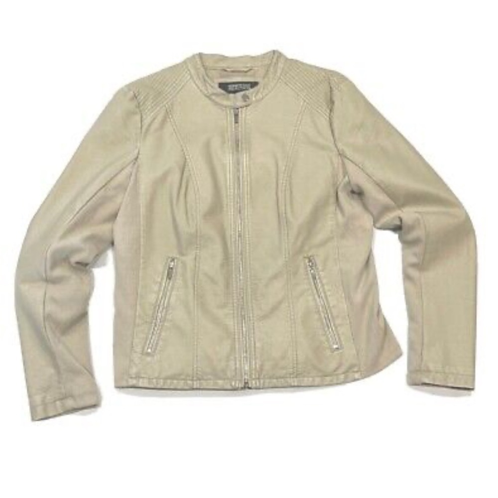 Kenneth Cole Reaction Beige Moto Jacket Faux Leather Women’s XXL